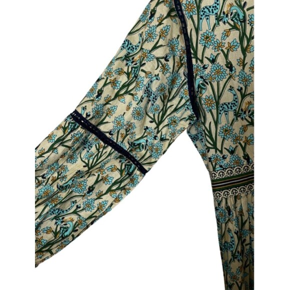 La Plage 100% Cotton V Neck Novelty Giraffe Bird Print Midi Dress - Picture 5 of 9